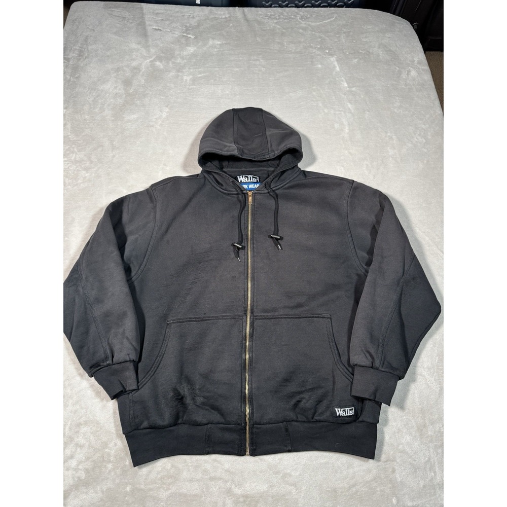 Walls Workwear Jacket Mens XL Black Full Zip Hoodie Heavyweigh Thermal Lined